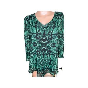 Sara Michelle top | Nwt womens layered sheer , black with green blouse